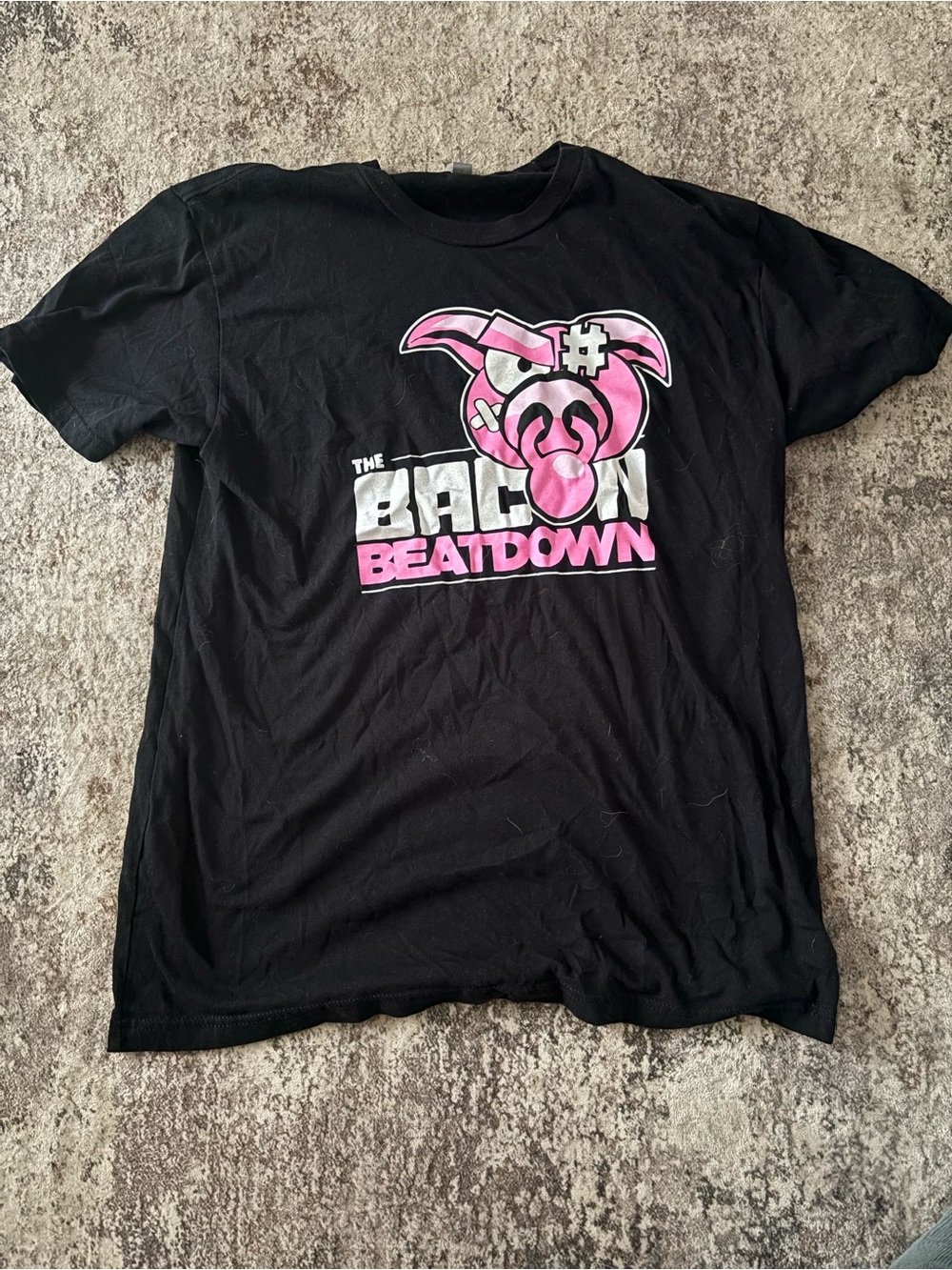 Next Level Apparel Black Tee with Pink 'Bacon Beatdown' Graphic